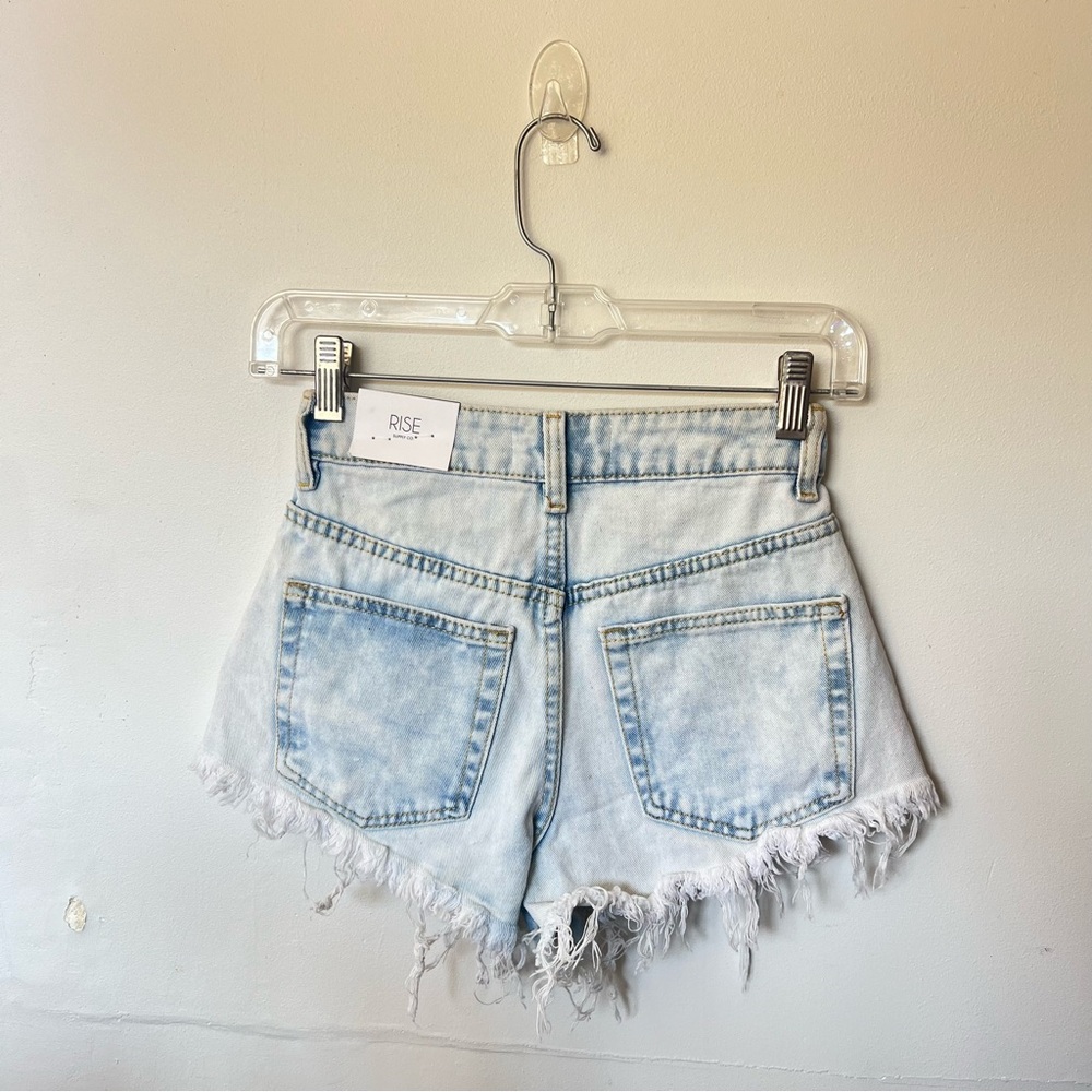 Women's Light Blue Distressed Denim Shorts - Picture 3 of 7